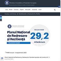 Captură de ecran de pe site-ul Ministerului Investițiilor și Proiectelor Europene, pagina dedicată PNRR-ului