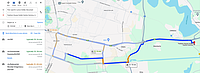 Captură de ecran de pe Google Maps, pentru traseul cu mașina, de la Parc Sportiv Lunca Cetății din București până la centrul comercial Fashion House Cernica, care este prima oprire posibilă după ce ai intrat pe autostrada A2. Cele 3 trasee sugerate de Google Maps diferă cu 0-2 minute între ele, pentru cazul cel mai favorabil (trafic ușor) și cu 2-8 minute pentru cazul cel mai nefavorabil (trafic mare).