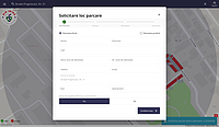 Captură de ecran pentru platforma https://parcari.sector5.ro/map, pagina cu formularul online în care cetățenii pot solicita un loc de parcare.