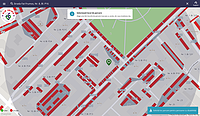 Captură de ecran pentru platforma https://parcari.sector5.ro/map, în care cetățenii pot vedea locurile de parcare (disponibile sau nu) pentru o adresă tastată de ei.