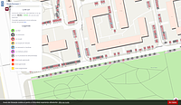 Captură de ecran pentru pagina web https://parcari3.ro:8443/parcari/Home/Parking, în care utilizatorul poate căuta un loc de parcare în raza unei adrese introduse de el, pe harta mapată cu toate locurile de parcare existente în sectorul 3.