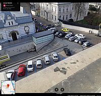 Fotografie de pe Google Maps, cu intrarea auto în parcarea subterană din Piața Amzei, cu acces dinspre strada Biserica Amzei. Fotografie din ianuarie 2022.