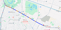 Captură de ecran de pe Google Maps, cu Șoseaua Olteniței din București, care pornește de la intersecția Calea Șerban Vodă cu Șoseaua Giurgiului și se termină în dreptul stației de transport în comun 'Institutul Sf. Maria'.