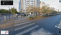 Captură de ecran de pe Google Maps (mod Street View), reprezentând o altă stație de tramvai de pe linia 14, pe Bulevardul Octavian Goga, nemodernizată. Imagine realizată de Google Maps în octombrie 2023.