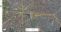 Captură de ecran de pe Google Maps, cu bulevardul Unirii din București și volumul de trafic tipic acestui bulevard, într-o dimineață de luni. Date de trafic furnizate de Google Maps, layerul 'Traffic', opțiunea 'Typical traffic'.