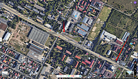 Captură de ecran de pe Google Maps, folosit în modul Satelit, reprezentând Șoseaua Olteniței, porțiunea dintre intersecția cu strada Caporal Marin Grigore și limita dintre București și județul Ilfov. Pe această porțiune pare să fie o singură bandă de circulație pe sens (linila galbenă de șosea marcată de Google Maps se îngustează).