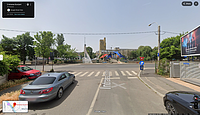 Captură de ecran pentru Google Maps folosit în modul Street View, pentru intersecția Splaiul Unirii cu Intrarea Scorțeni, în dreptul podului pietonal peste Dâmbovița.Imagine din iunie 2024.